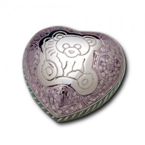 Keepsake Heart (Silver with Multi-coloured Engraving and Teddy Bear Design)
